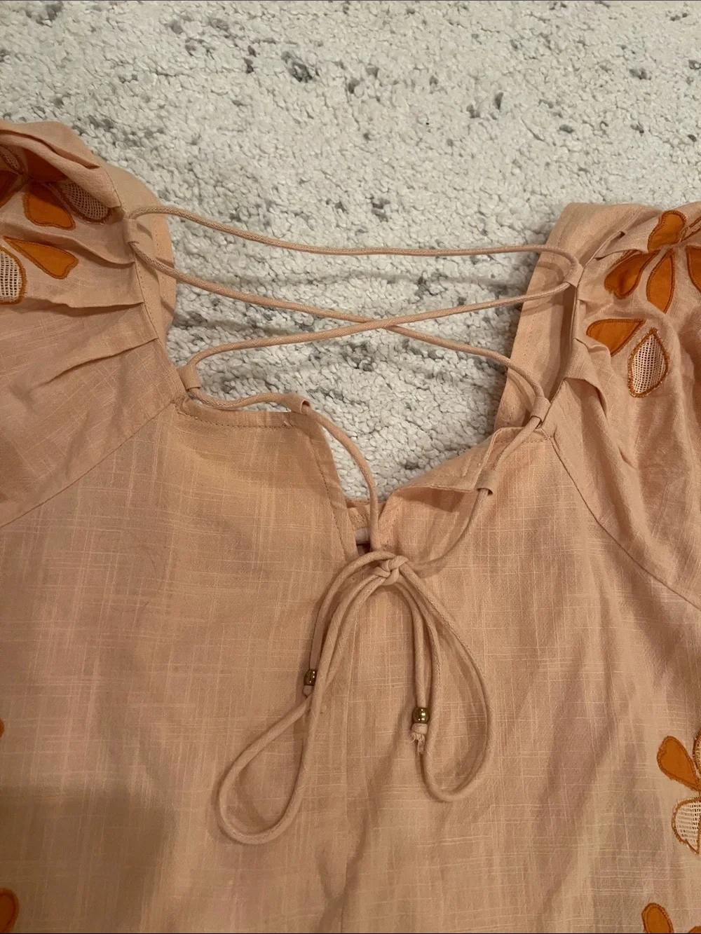 Madewell Peach Top with Orange Floral Embroidery